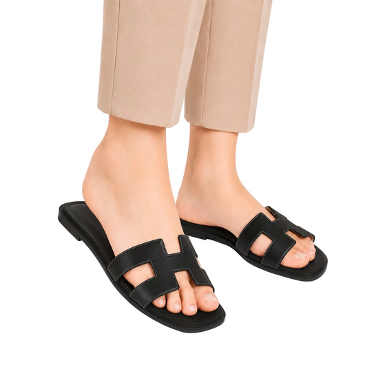 Women's Black H-Strap Elegant Slides