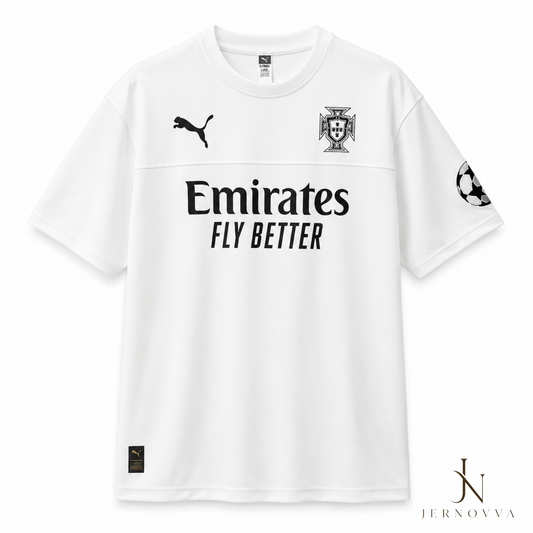 Portugal White & Black Football Jersey with Customize name and Number