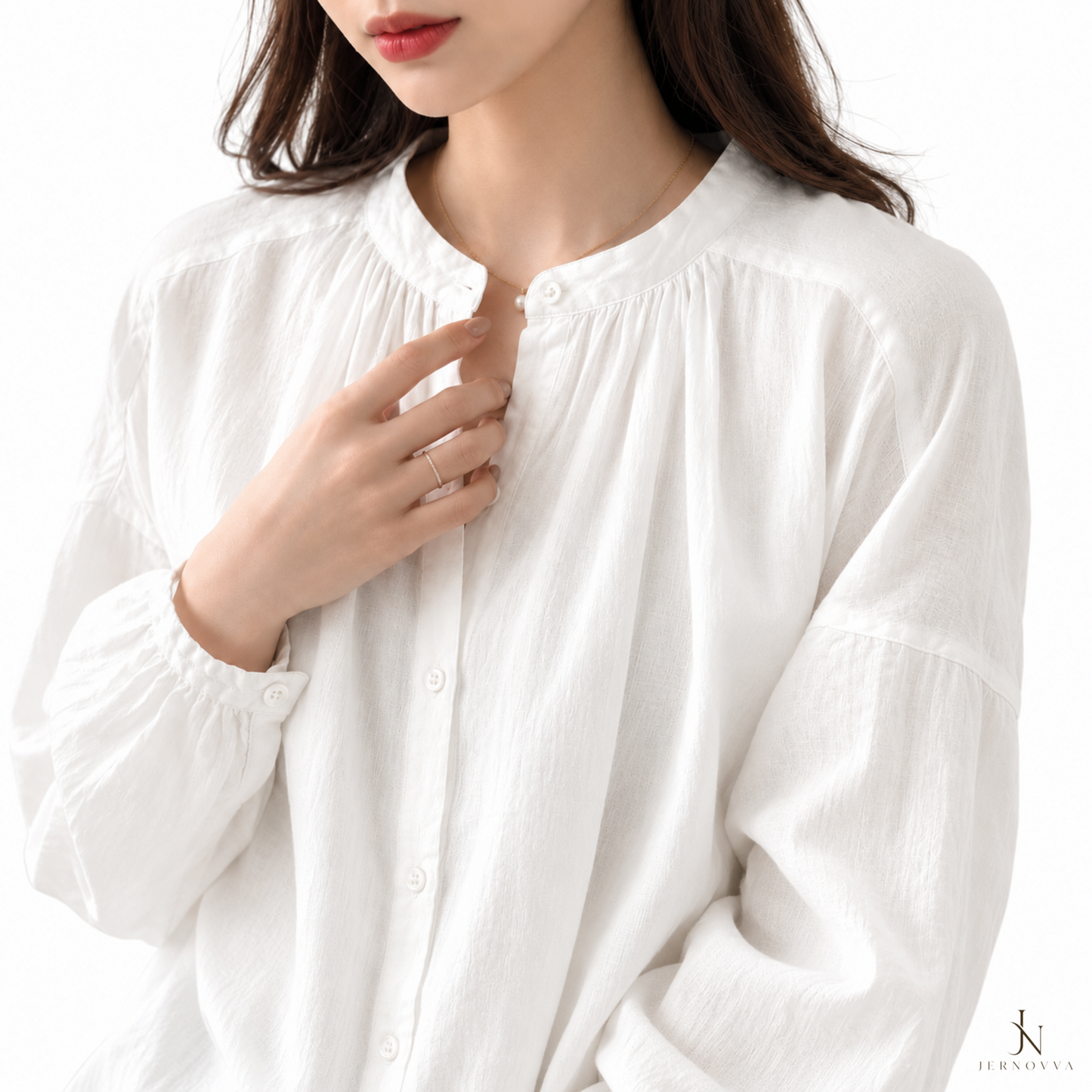Women's White Cotton Shirt - Summer Casual Top - JERNOVVA