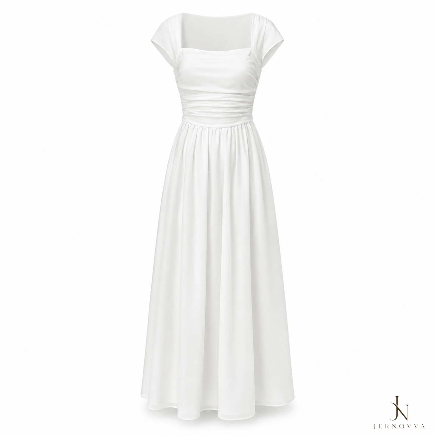 Elegant White Maxi Dress – Women's Flowy Square Neck Party Dress