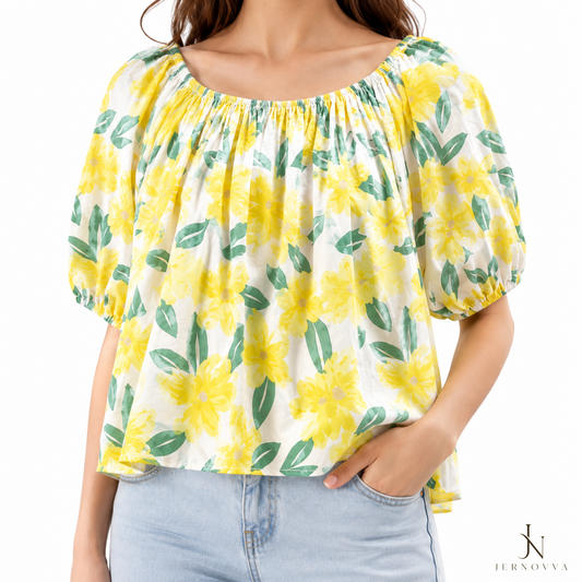 Women's Floral Off Shoulder Top - Summer Puffy Sleeve Shirt