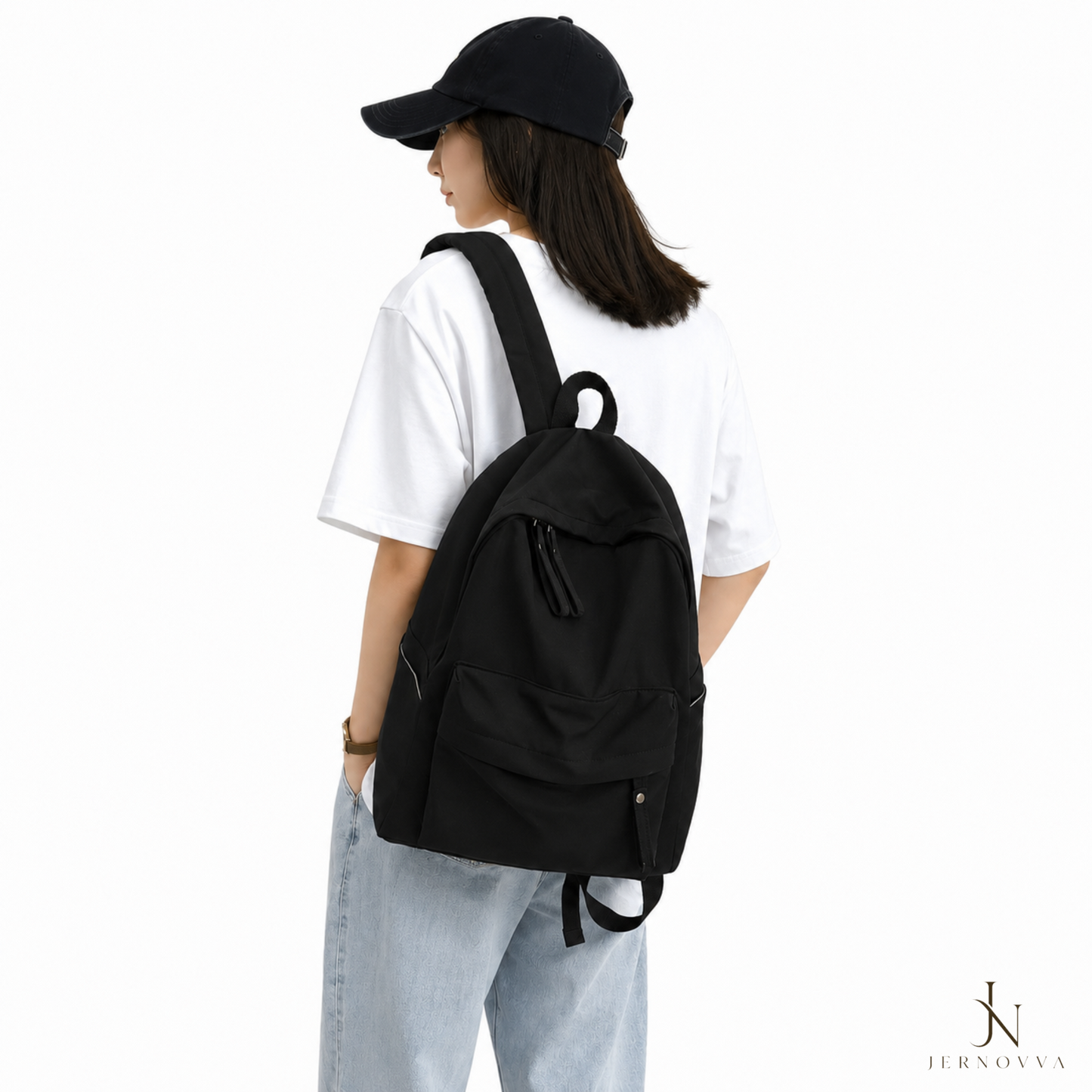 Classic Black Casual Backpack – Lightweight School, College & Travel Bag for Women & Girls