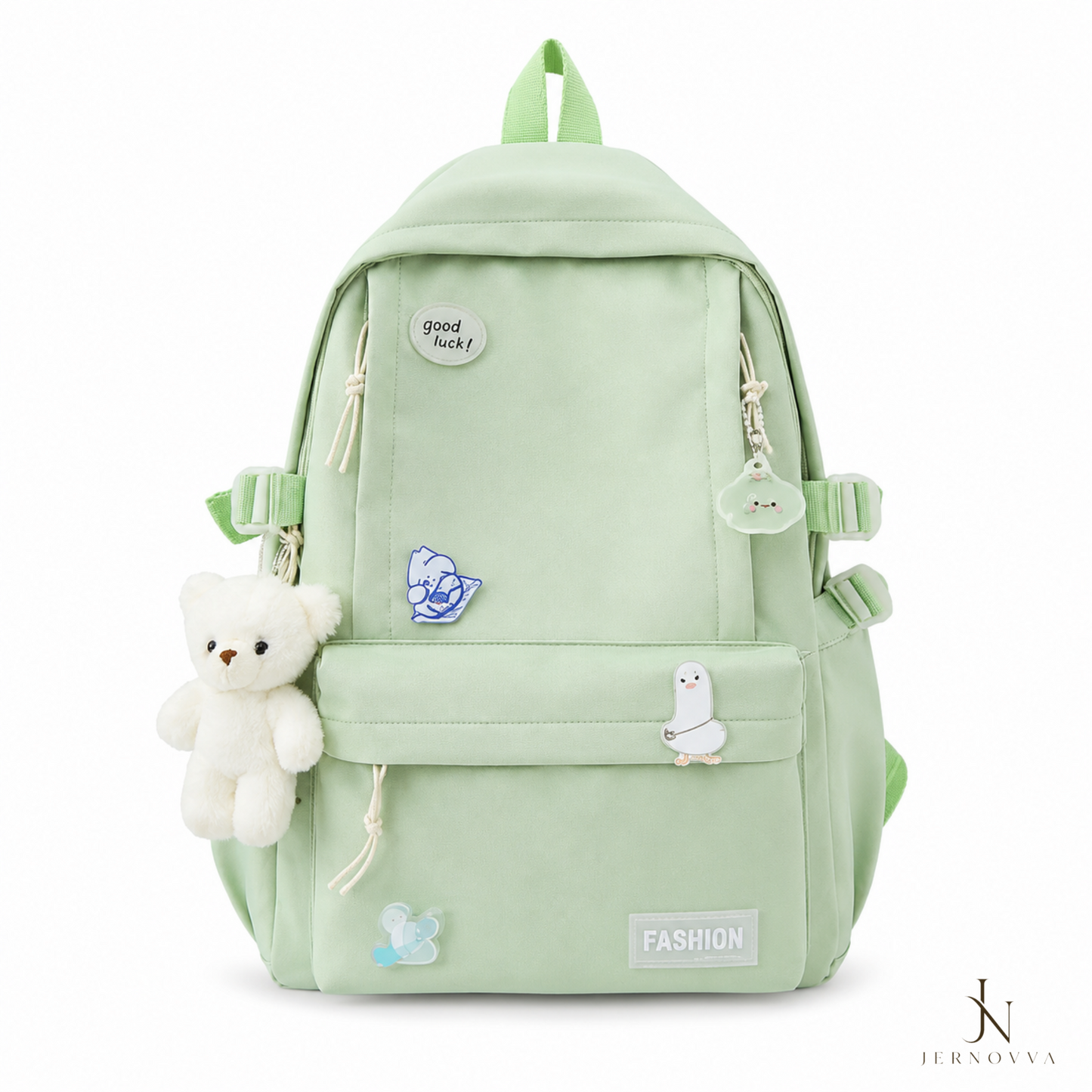 Cute Aesthetic School Backpack with Teddy Bear Keychain for Girls