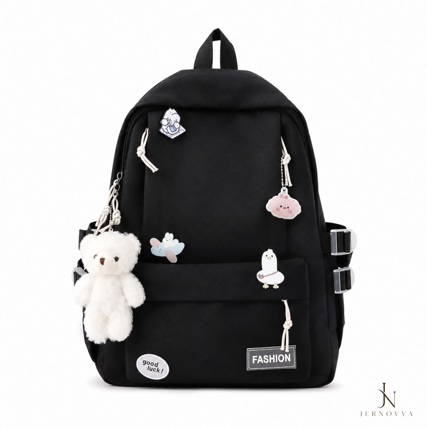 Cute Aesthetic School Backpack with Teddy Bear Keychain for Girls