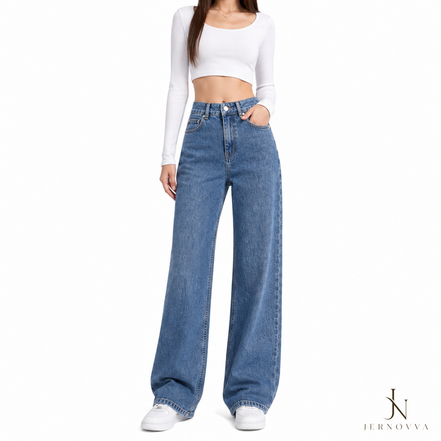 Women's High Waist Wide Leg Blue Denim Jeans