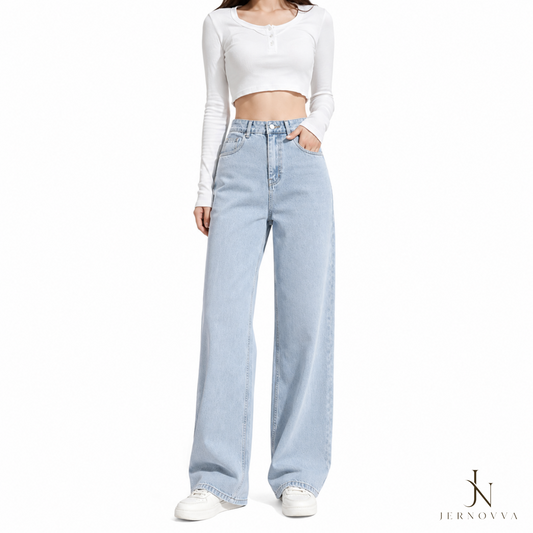Women's High Waist Wide Leg Blue Denim Jeans