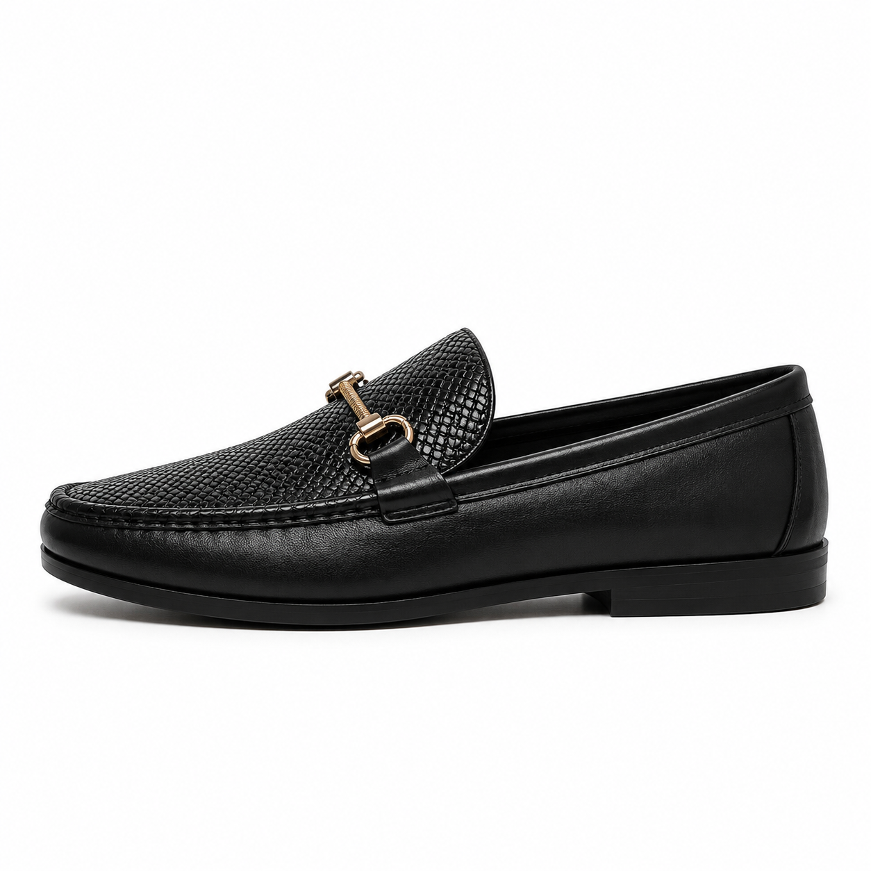 Men's Black Textured Bit Loafers