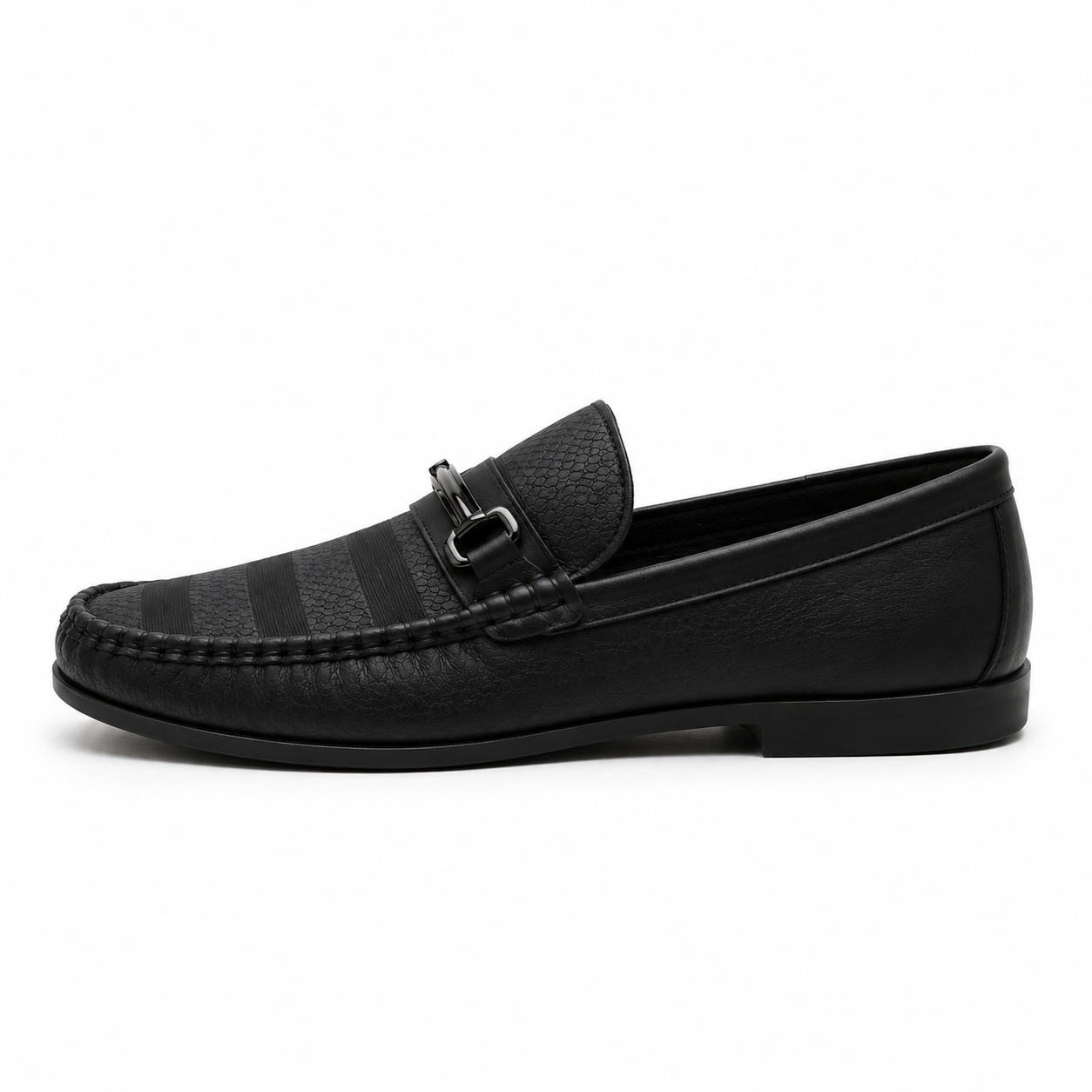 Men's Black Textured Stripe Bit Loafers