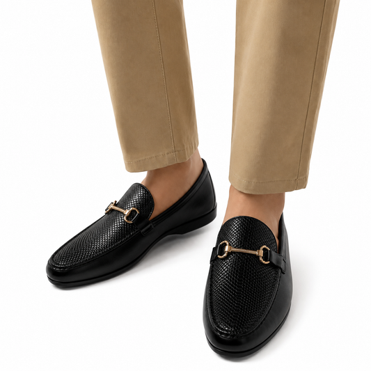 Men's Black Textured Bit Loafers