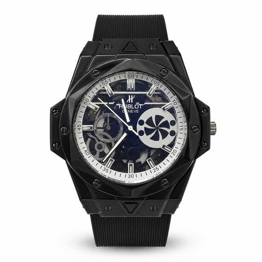 Men's Black Skeleton Watch - Rubber Strap