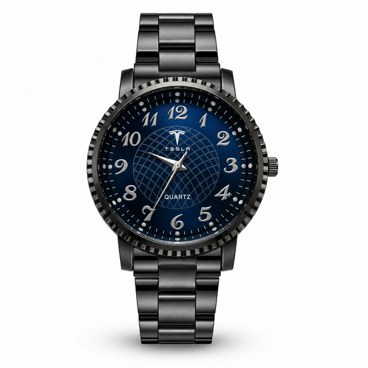 TESLA Men's Black Steel Watch - Navy Blue Dial