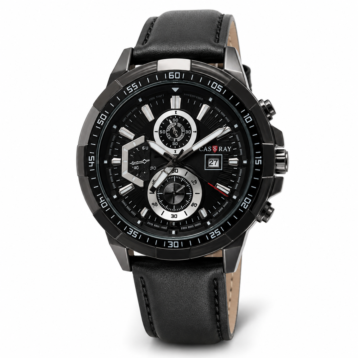 Casray Men's Chronograph Watch - Black Leather Strap
