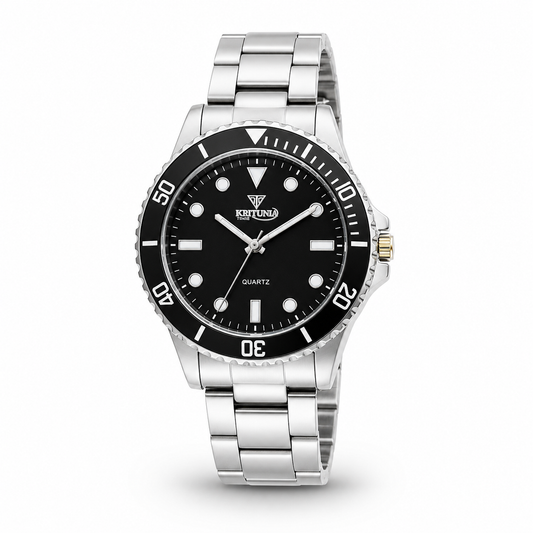 Men's Silver Diver Watch - Black Dial
