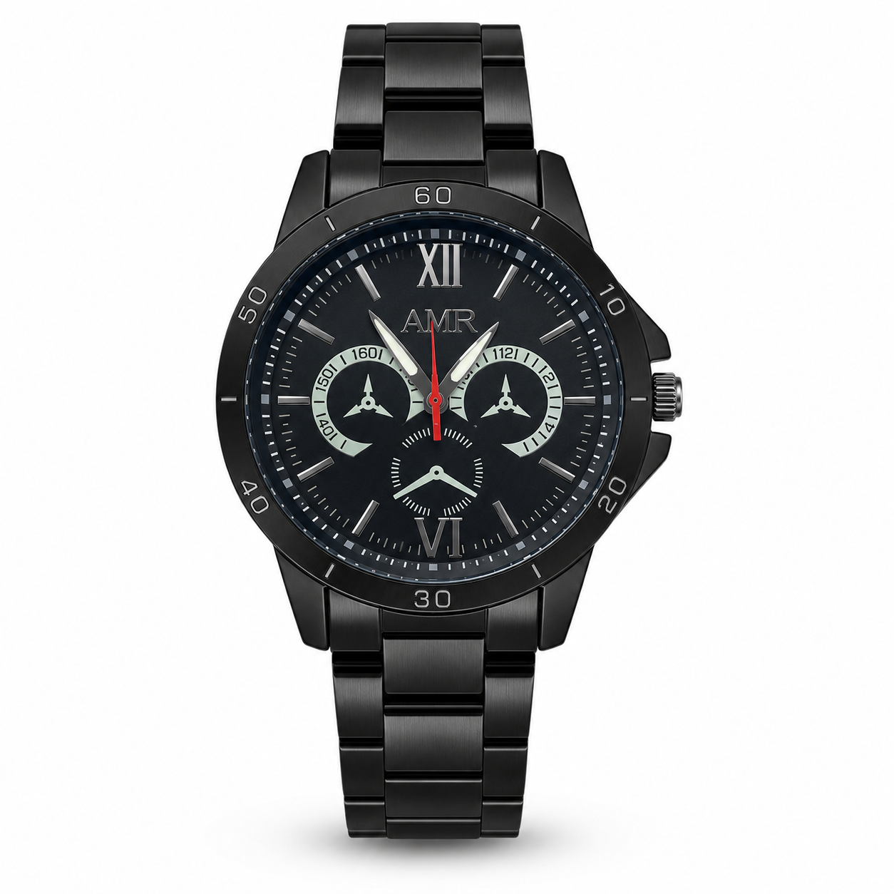 Men's All Black Chronograph Watch - Steel Strap