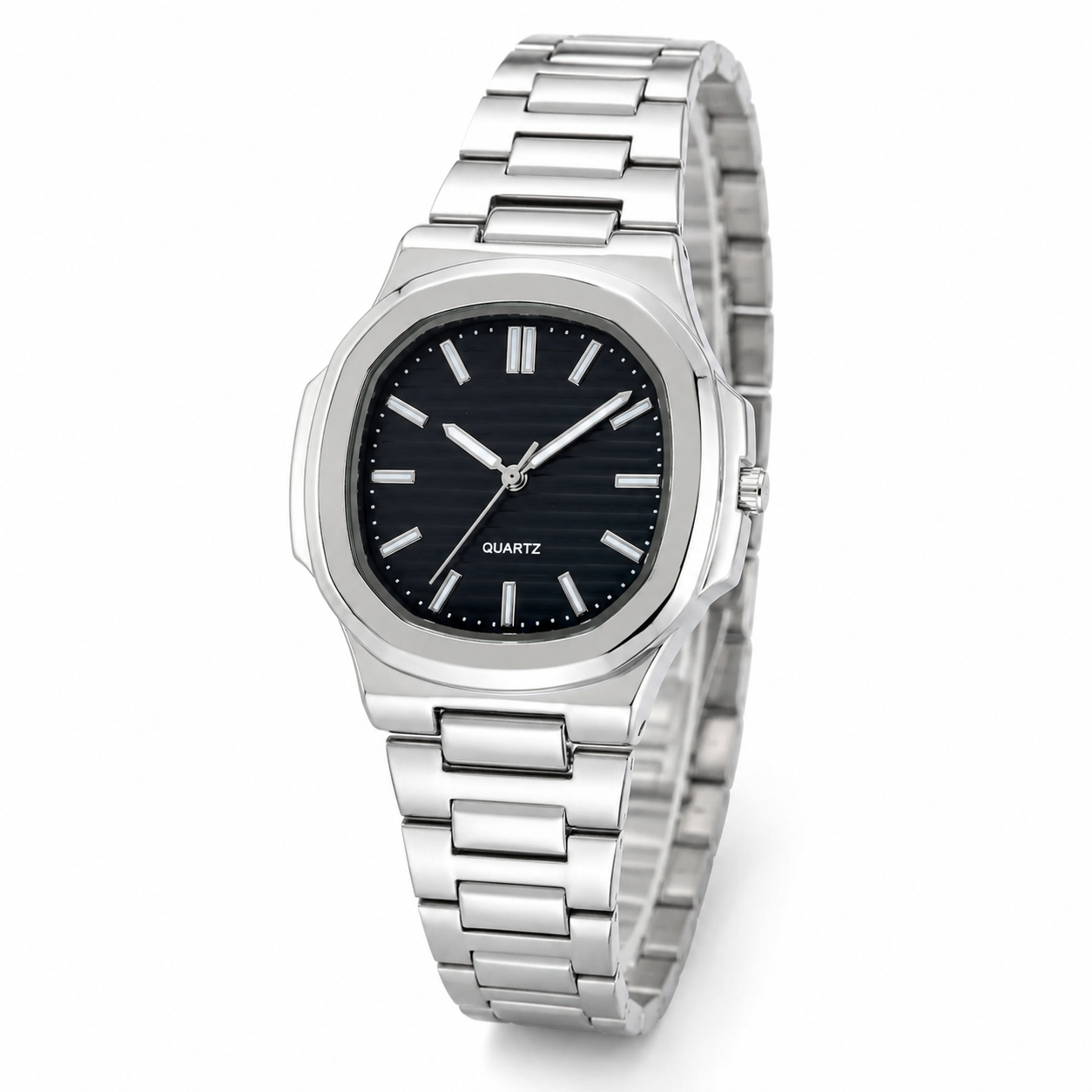 Men's Silver Stainless Steel Black Dial Watch
