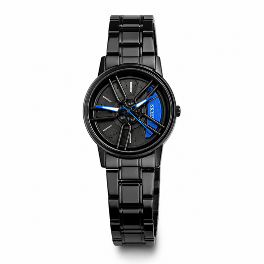 Men's Black Sports Rim Dial Watch with Blue Caliper