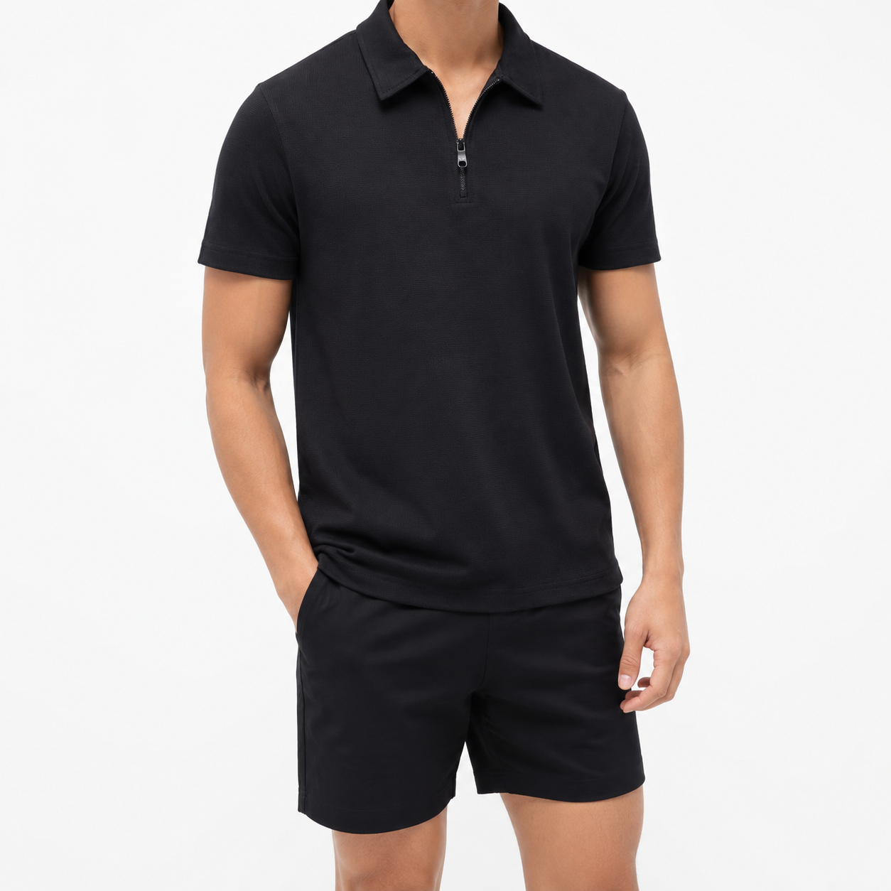 Men's Navy Blue Premium Zip Polo Shirt