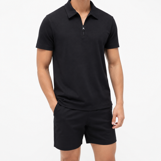 Men's Navy Blue Premium Zip Polo Shirt