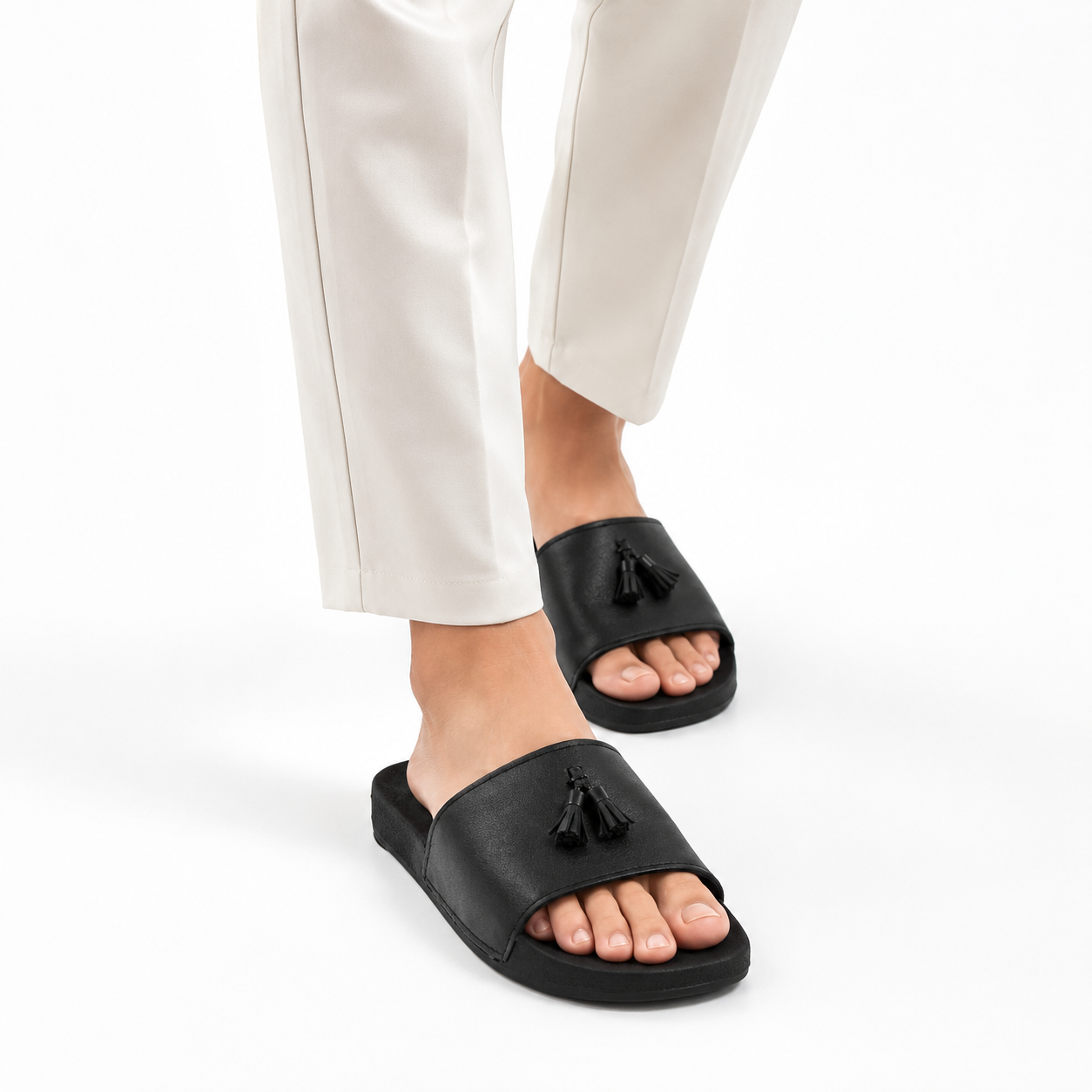 Men's Black Tassel Slippers