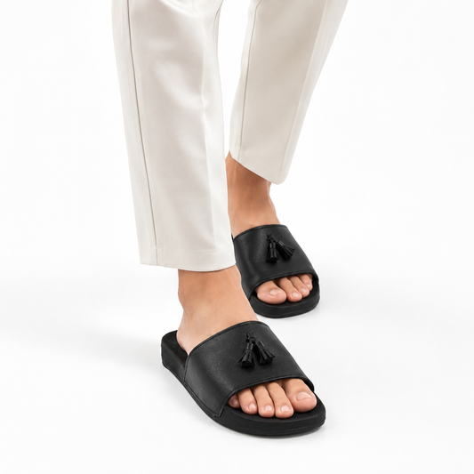 Men's Black Tassel Slippers