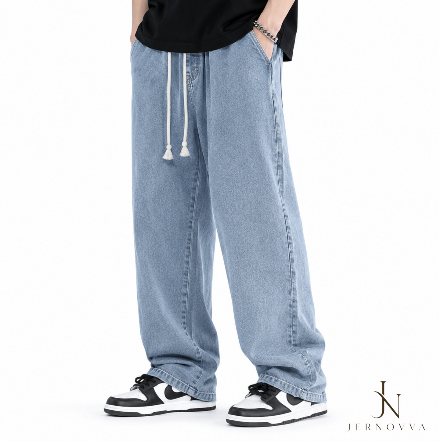 Men’s Oversized Baggy Jeans – Light Wash Wide Leg Denim Pants