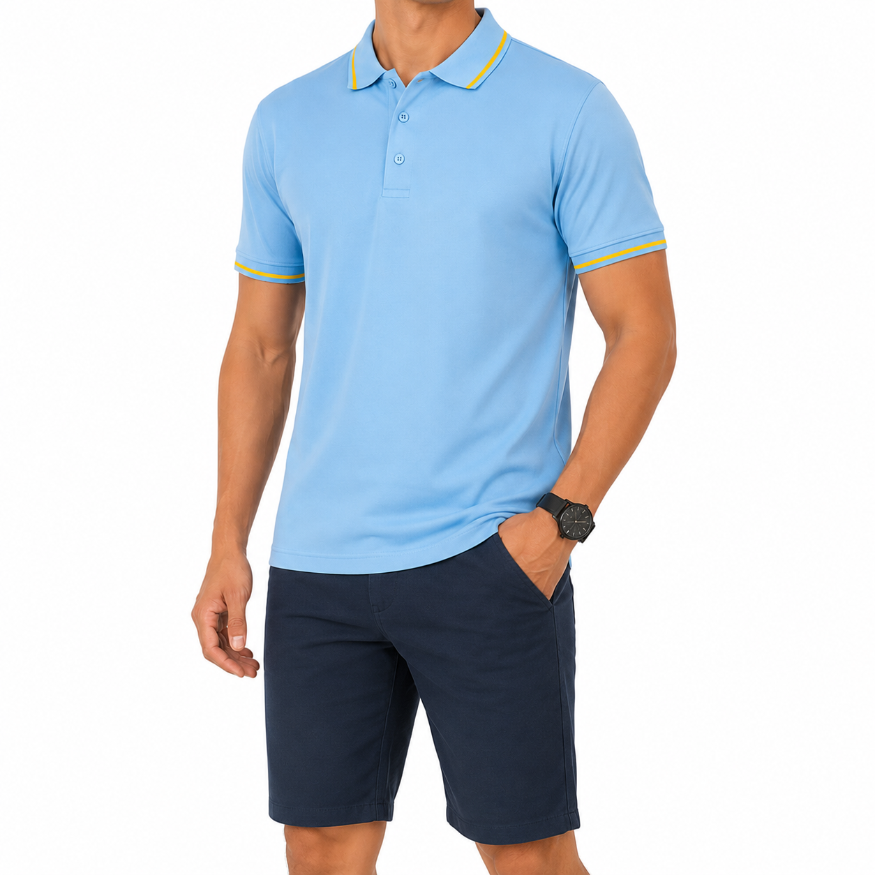 Men's Sky Blue Zip Polo Shirt