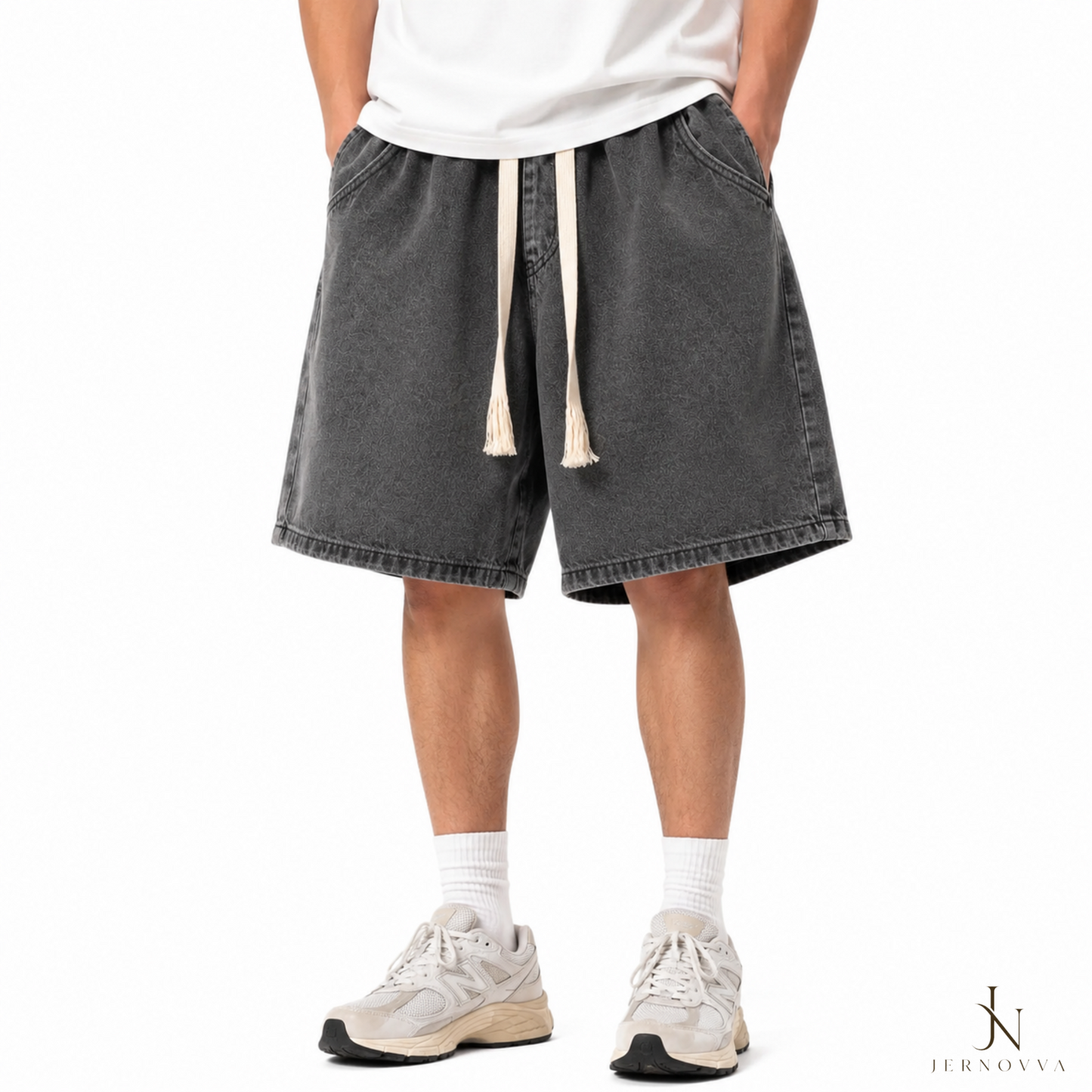 Premium Unisex Light Blue Denim Shorts – Oversized Baggy Drawstring Summer Casual Jean Shorts