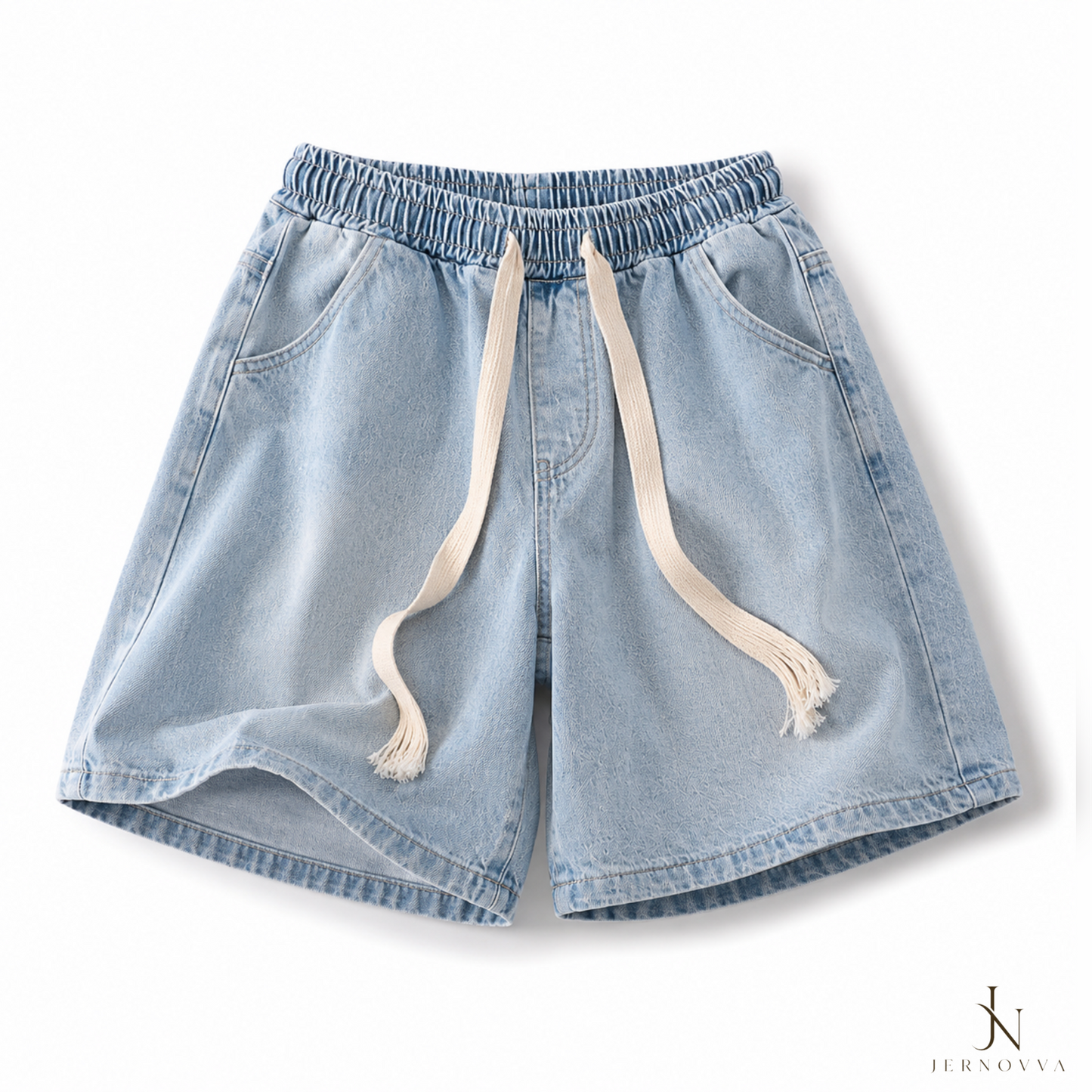 Premium Unisex Light Blue Denim Shorts – Oversized Baggy Drawstring Summer Casual Jean Shorts