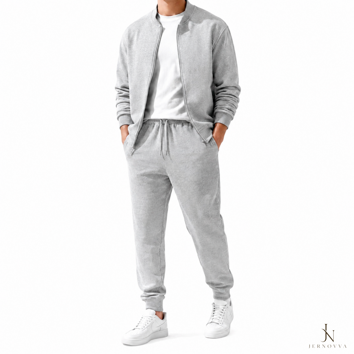 Men's Premium Grey Tracksuit – Casual Zip-Up Set