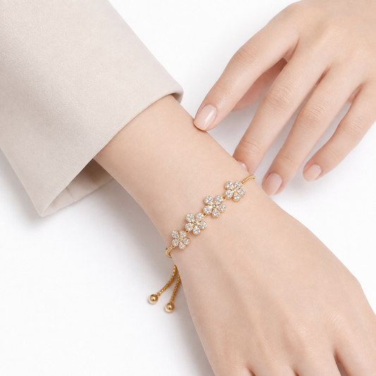 Women's Golden Floral Crystal Adjustable Bracelet