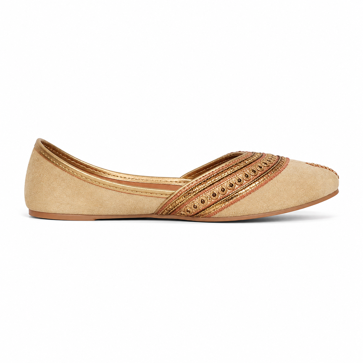 Women's Beige Golden Embroidered Khussa