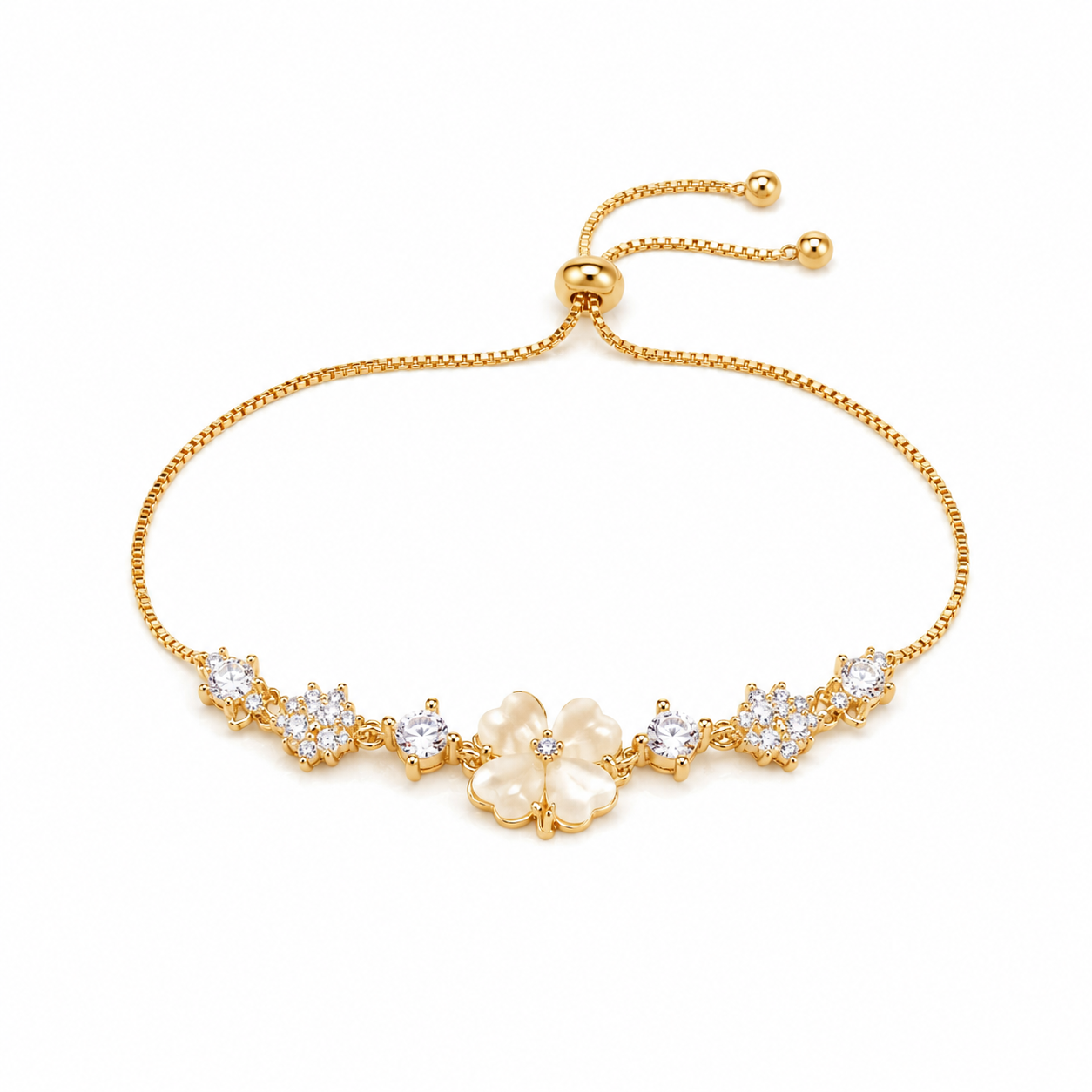 Women's Golden Clover Crystal Adjustable Bracelet
