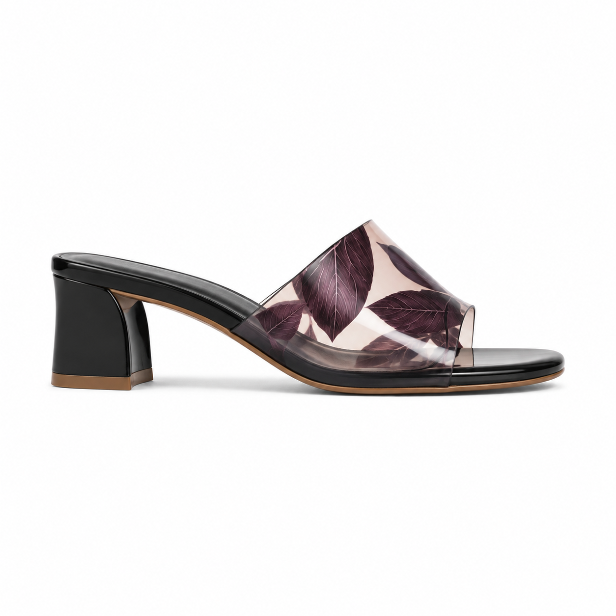 Women's Black Transparent Leaf Block Heels