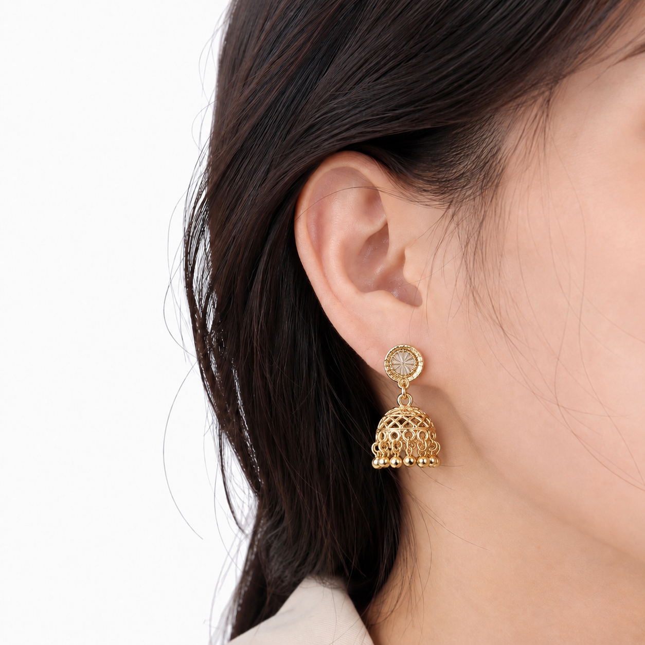 Women's Golden Traditional Jhumka Earrings