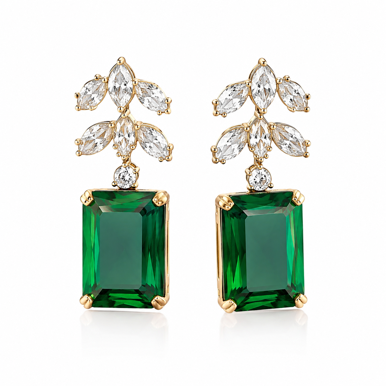 Women's Golden Emerald Leaf Drop Earrings