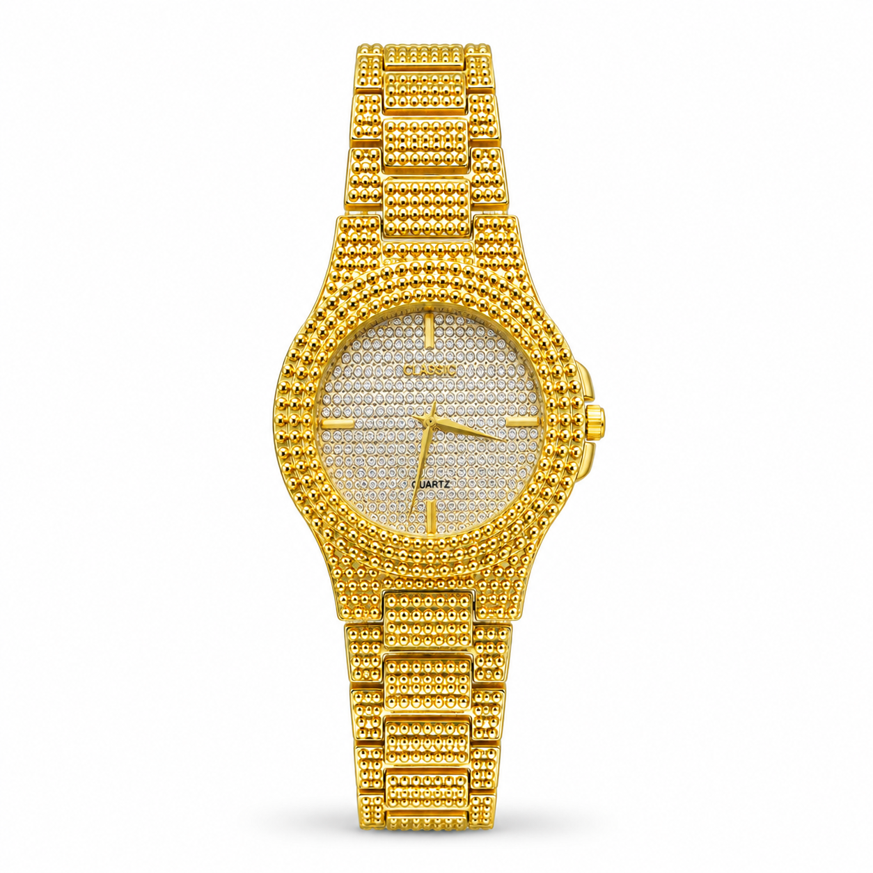 Men's Golden Crystal Studded Luxury Watch