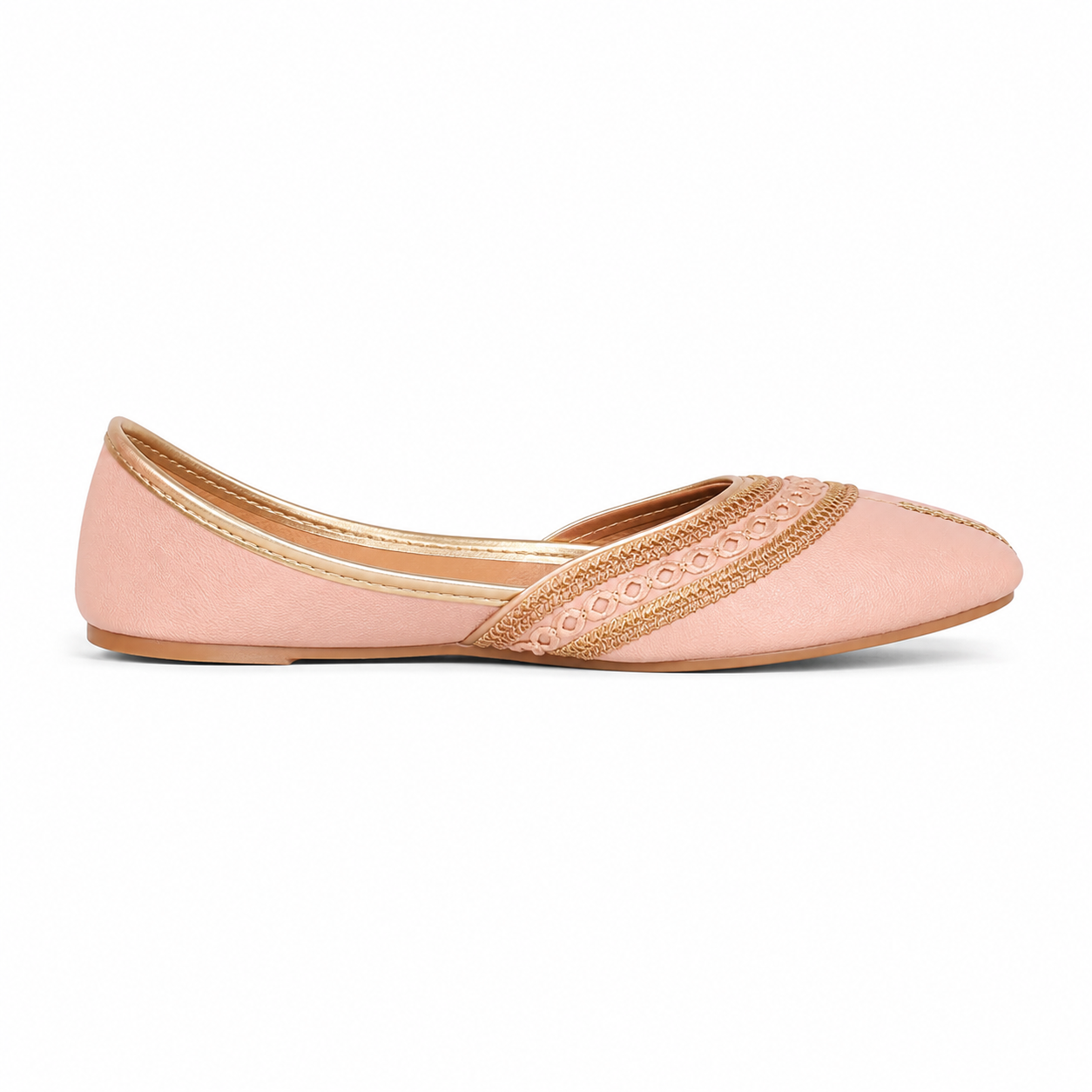 Women's Peach Golden Embroidered Khussa