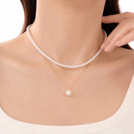 Elegant Double Layer Pearl Necklace Set