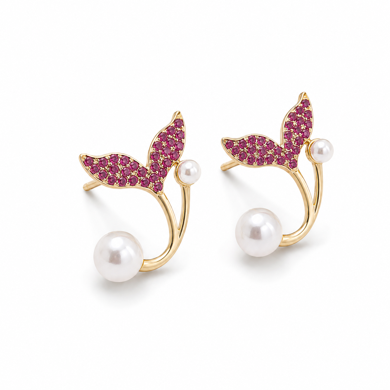 Women's Golden Leaf Pearl Stud Earrings