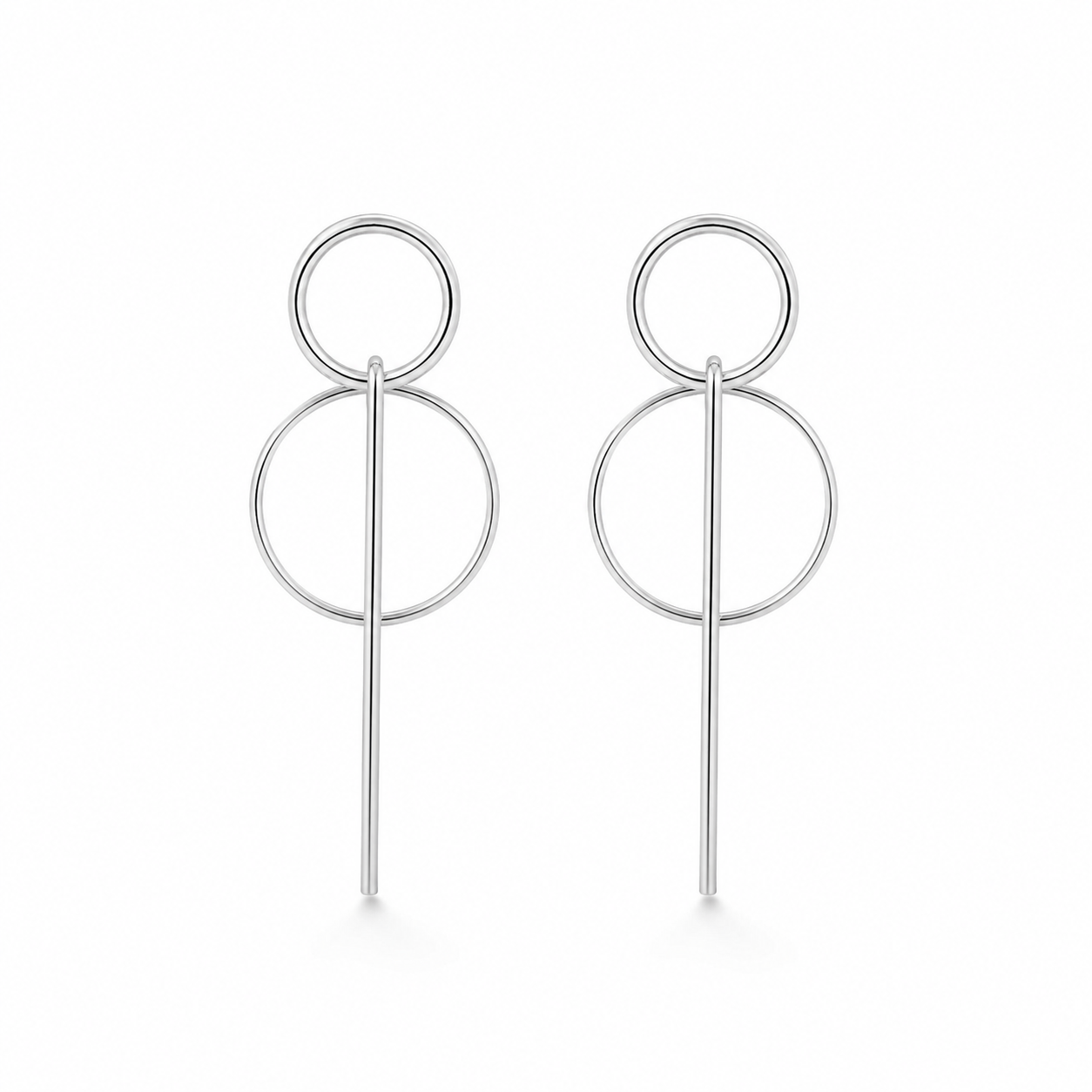 Women's Silver Minimal Double Circle Drop Earrings