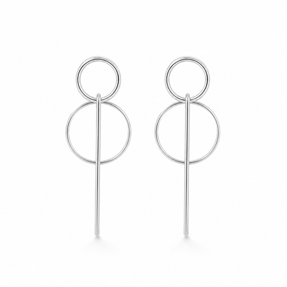 Women's Silver Minimal Double Circle Drop Earrings
