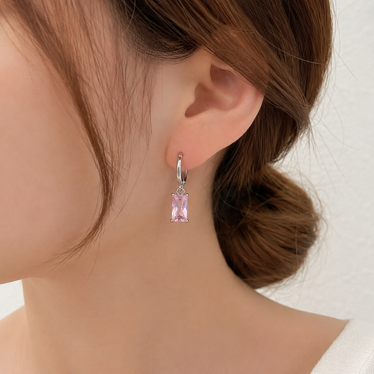 Women's Silver Pink Crystal Drop Earrings