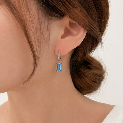 Women's Silver Blue Crystal Drop Earrings