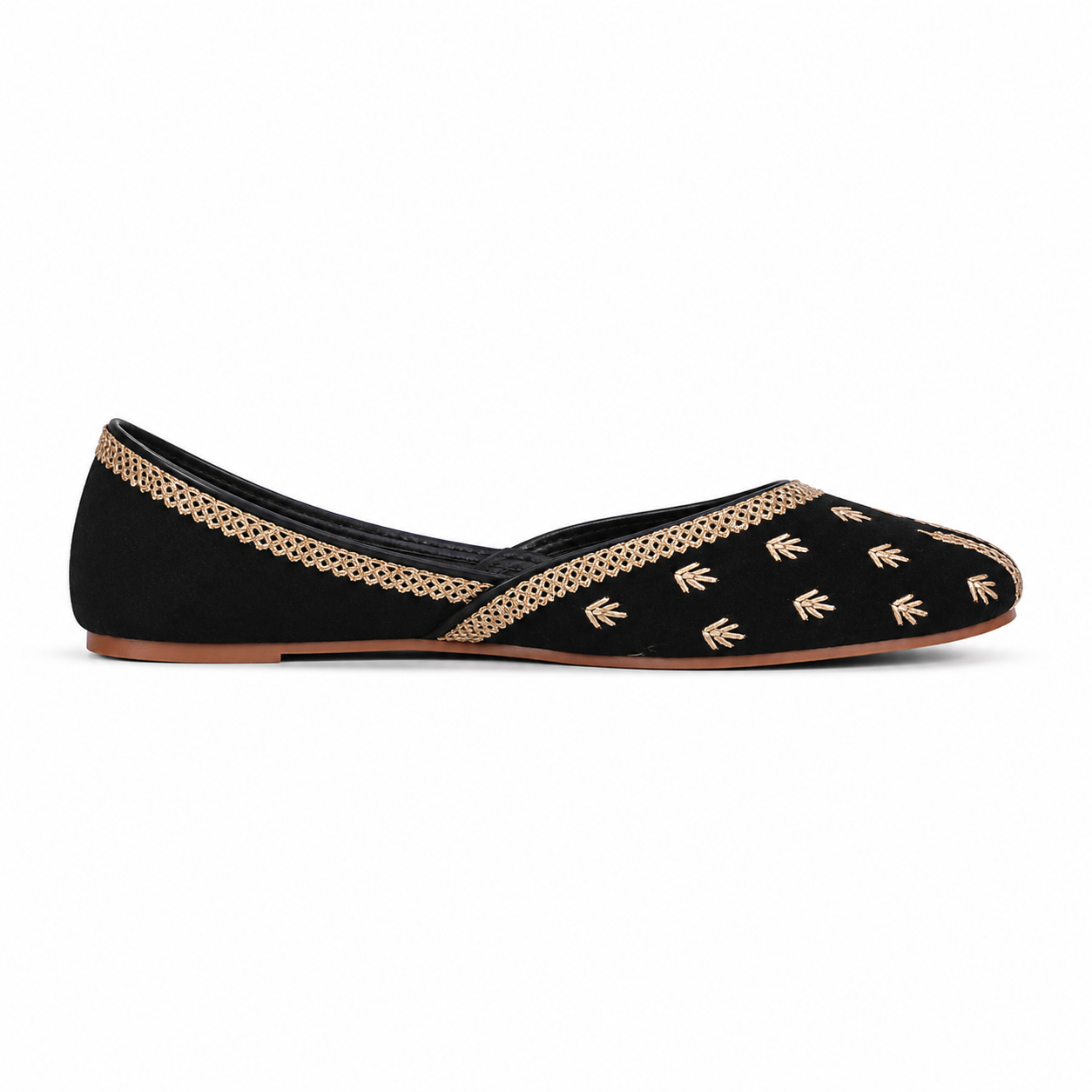 Women's Black Golden Leaf Khussa