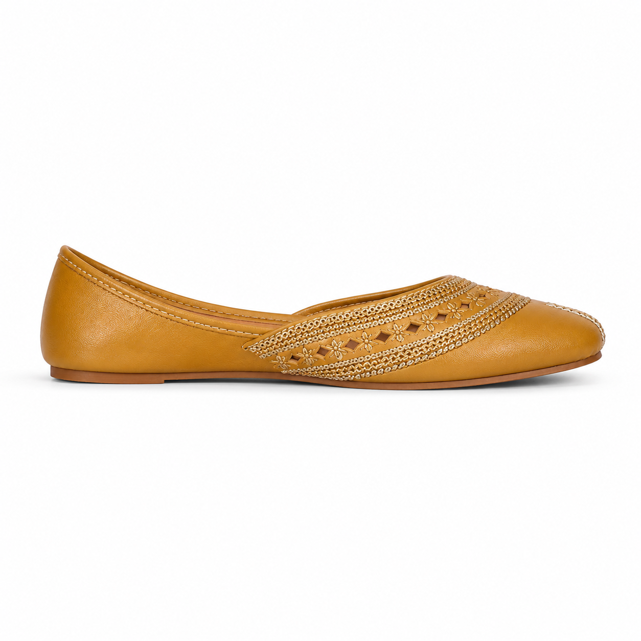 Women's Mustard Golden Laser Cut Khussa
