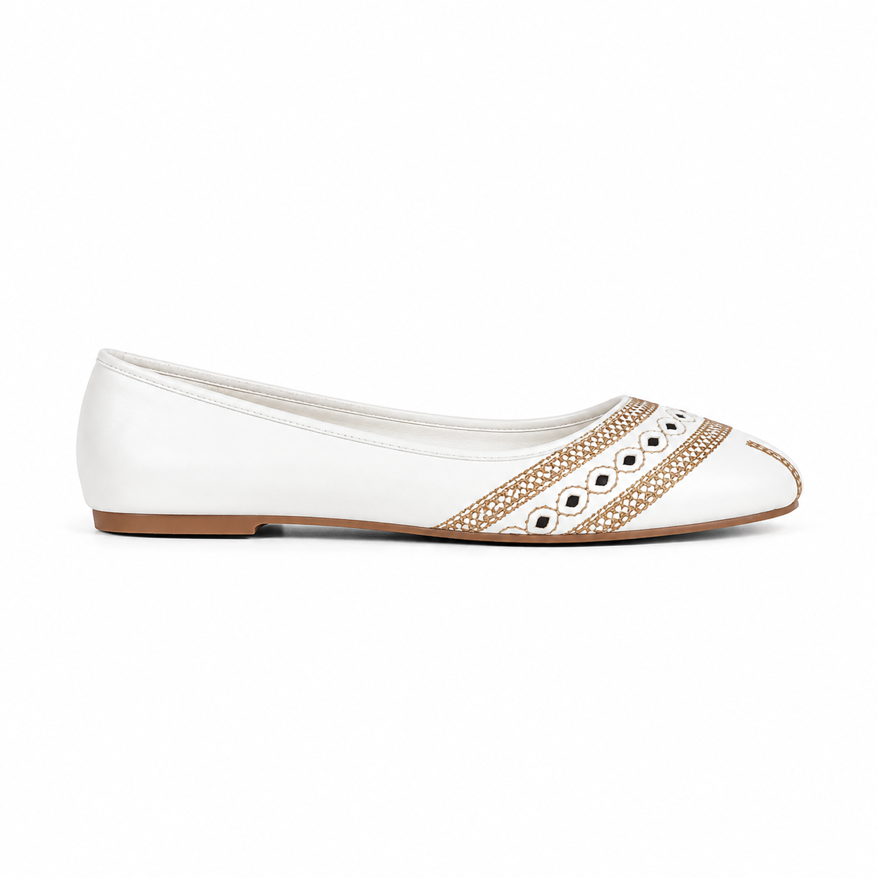 Women's White Golden Embroidered Khussa