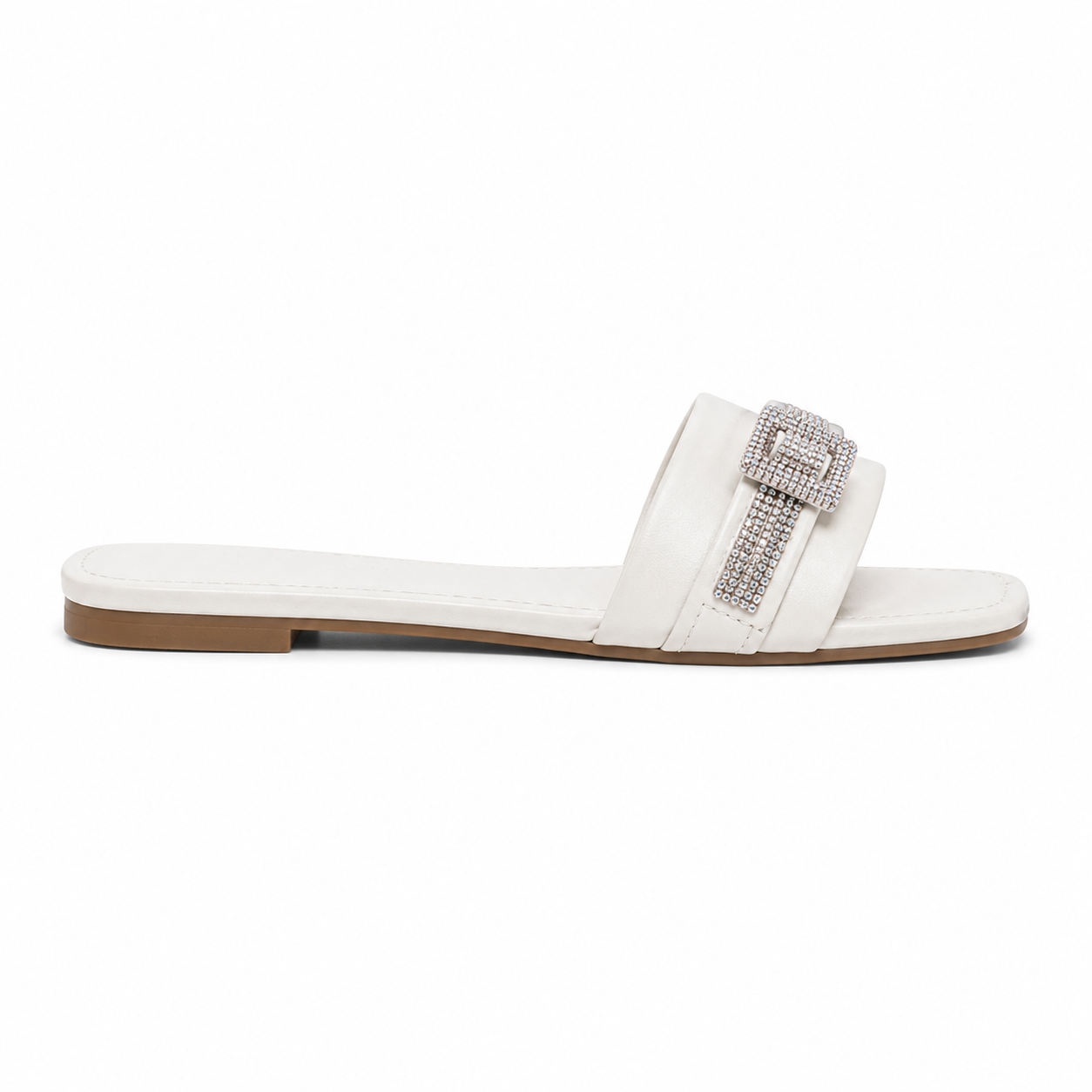 Women's White Stone Buckle Slides