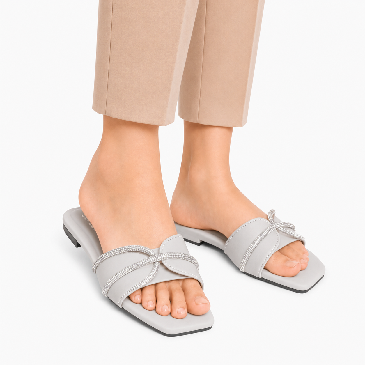 Women's Grey Stone Criss-Cross Flats