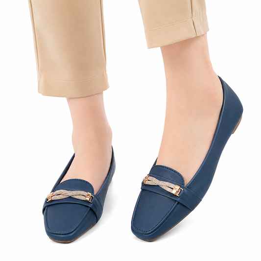 Classy Women's Navy Stone Loafers