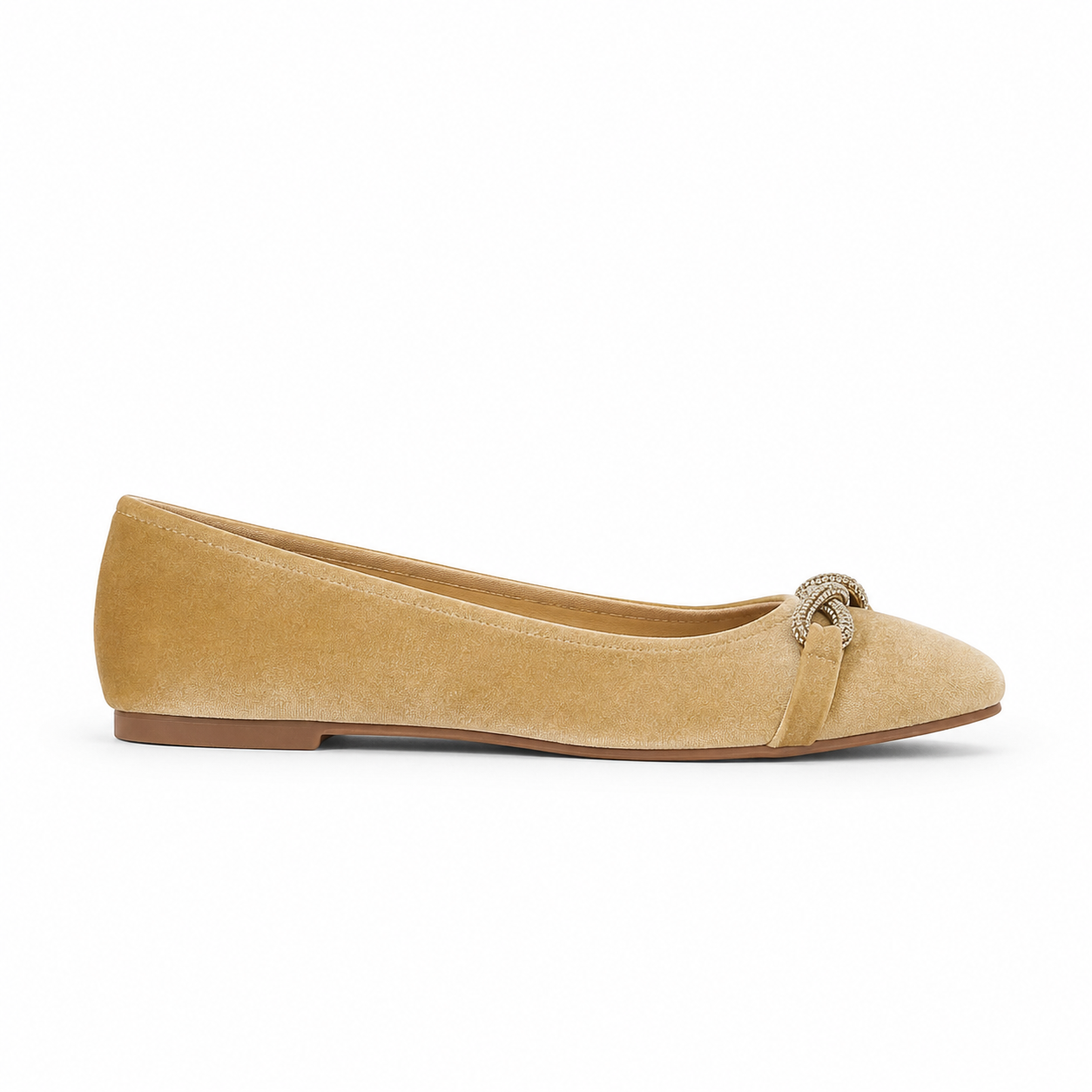 Women's Beige Stone Buckle Fancy Flat